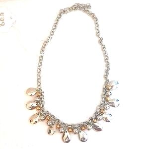 NWT WOMENS SILVER/GOLD BEADED NECKLACE WITH EXTENDER